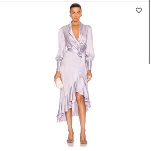 Zimmermann Silk Wrap Midi Dress in Lilac